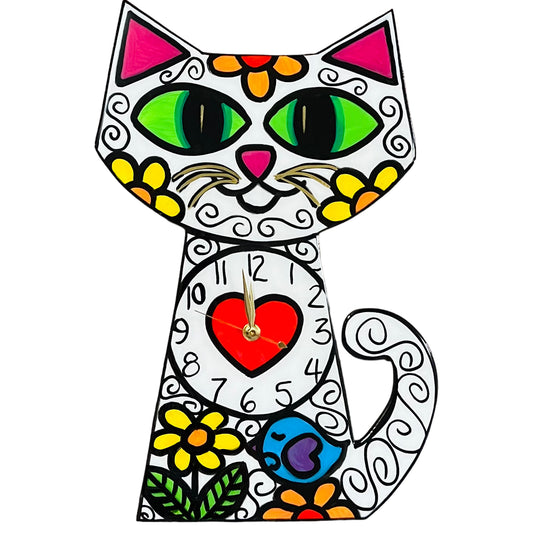 Cat clock White with bird