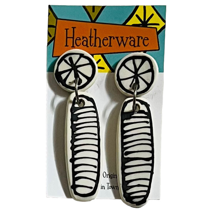 Earrings. Dangly Rods, White.