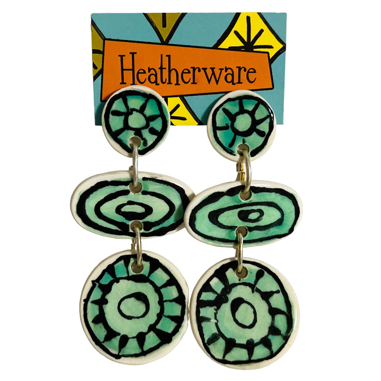 Earrings. Long Dangly, Teal Green.