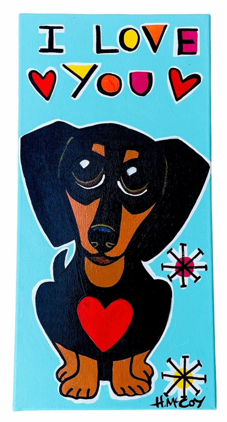 Dachshund canvas original painting 60x 30cm.