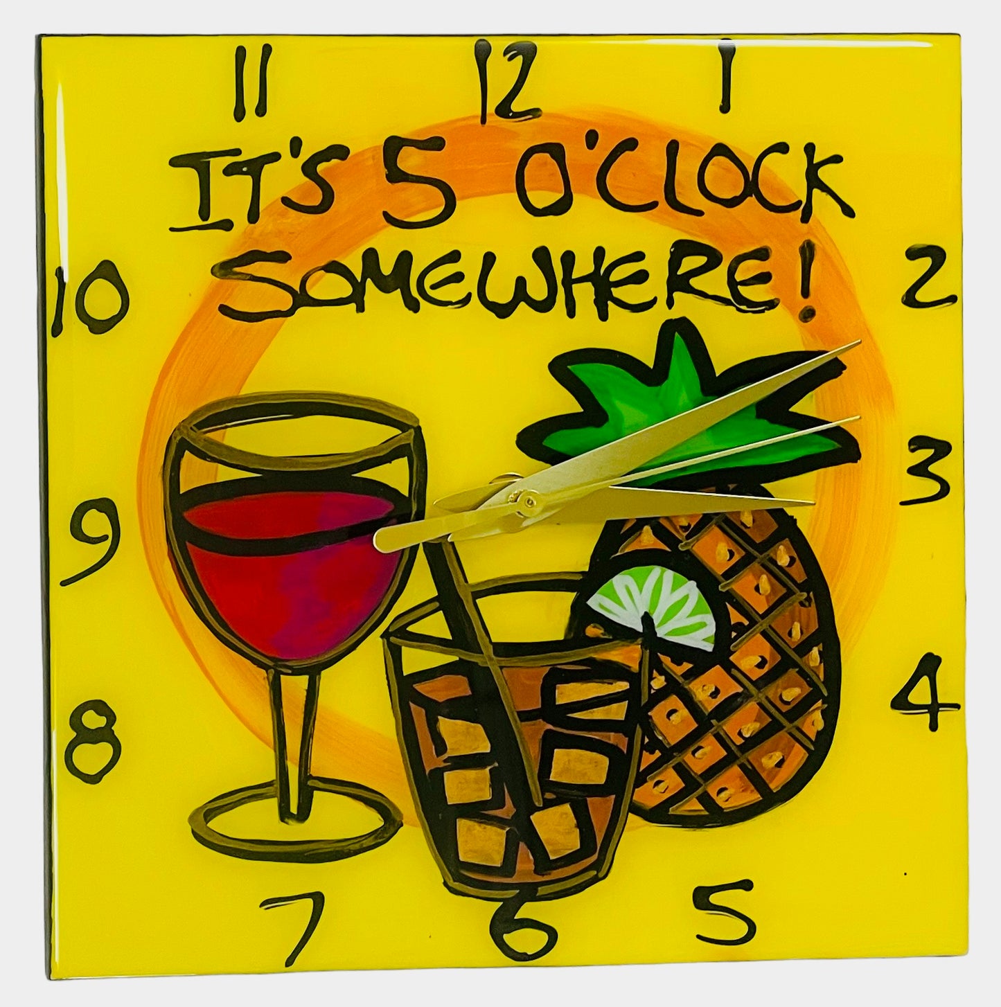 It's 5 O'Clock somewhere!. 20cm x 20cm. (Made to order).