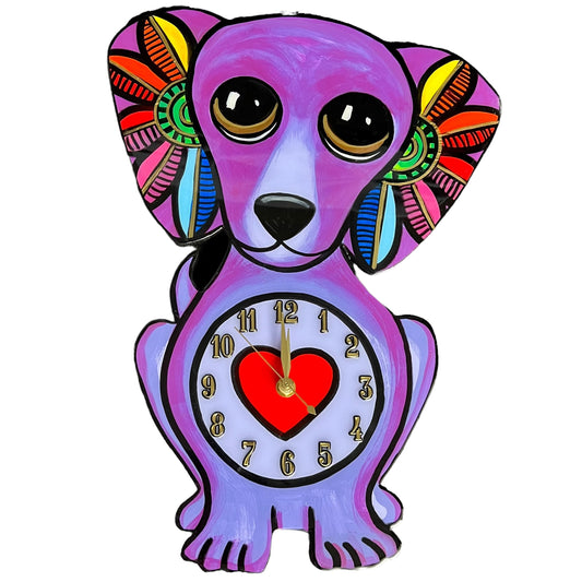 Dachshund Clock Purple.