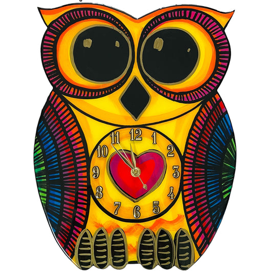 Owl clock yellow