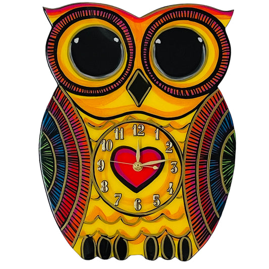 Owl clock yellow
