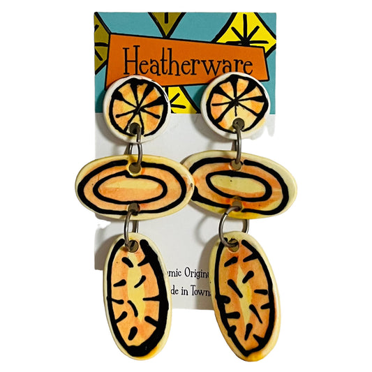 Earrings. Long Dangly, Yellow.