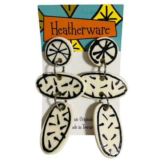 Earrings. Long Dangly, White.