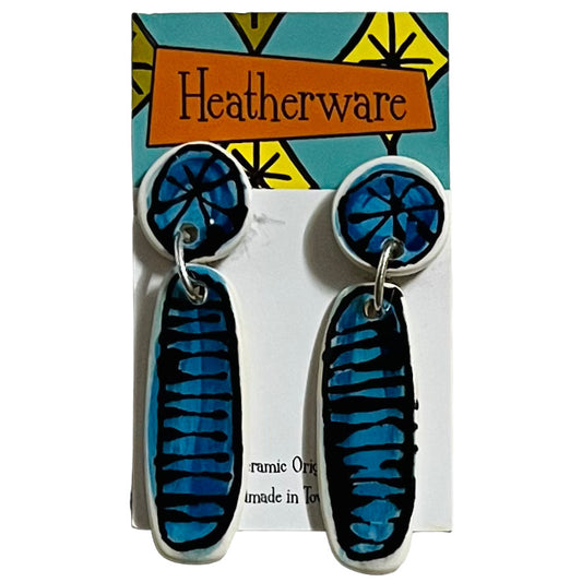 Earrings. Dangly Rods, Blue.