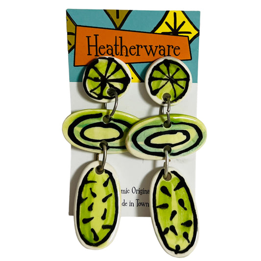 Earrings. Long Dangly, Lime Green.