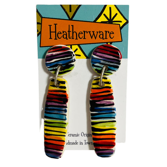 Earrings. Dangly Rods, Rainbow.