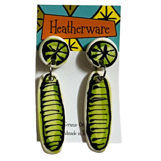 Earrings. Dangly Rods, Lime Green.