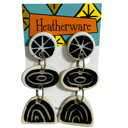 Earrings. Dangly, Black/White, Black/Pink/White.