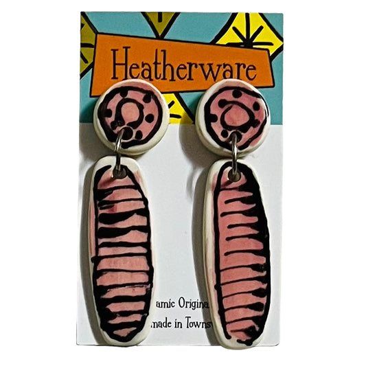 Earrings. Dangly Rods, Pink.