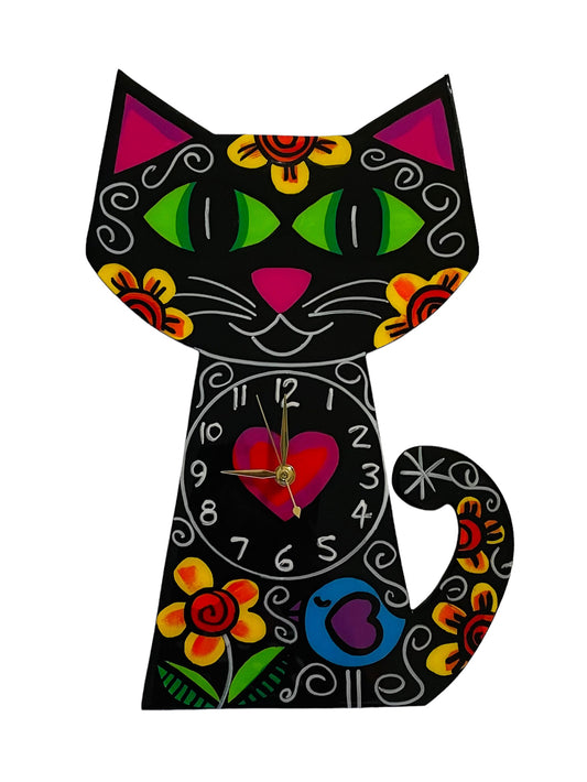 Cat clock Black