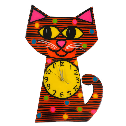 Cat clock Orange, retro dots.