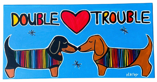 Dachshund canvas original painting 60x 30cm.