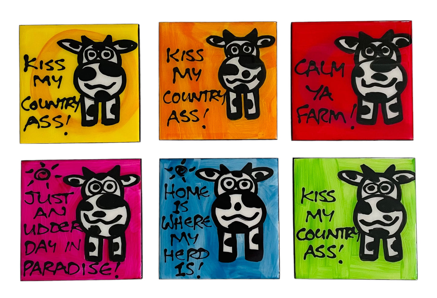 Cow coasters (made to order).